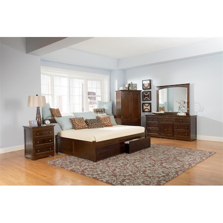 Atlantic Furniture Concord Flat Panel Footboard x 1 with Under Bed Storage Drawers x 1 - Antique Walnut, King Size AP8152114